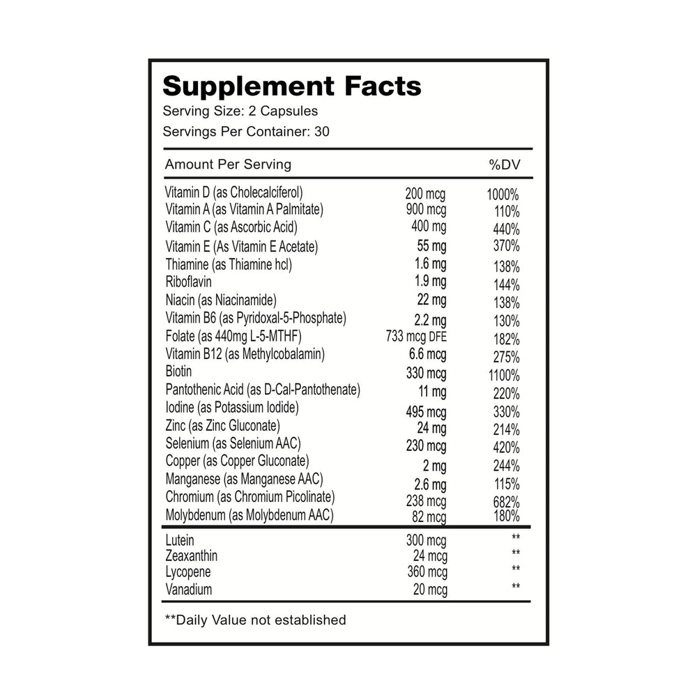 Daily Essentials Supplement Facts panel