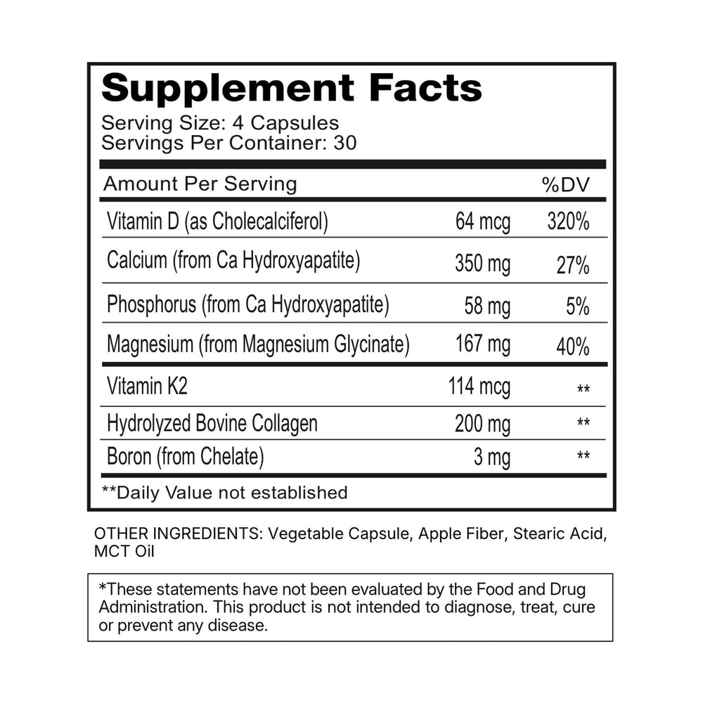 Bone Support Supplement Facts panel