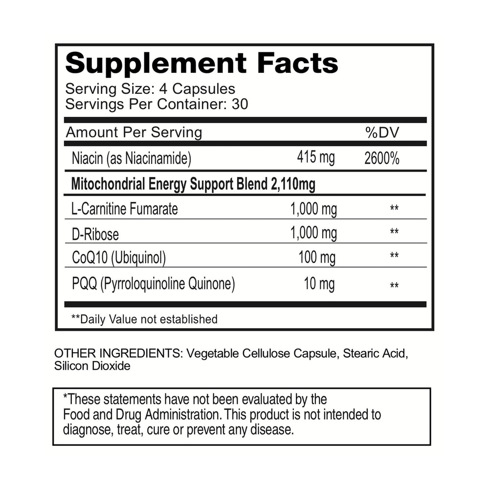 Cellular Energy Supplement Facts panel