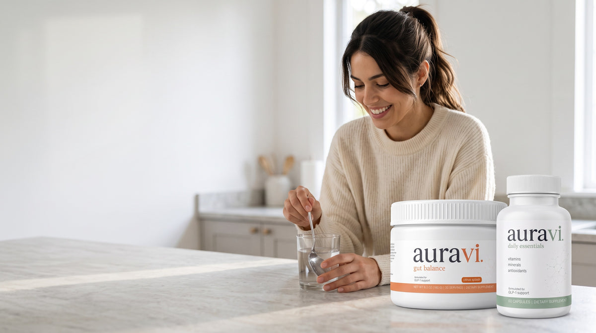 auravi formulas on a travertine plinth