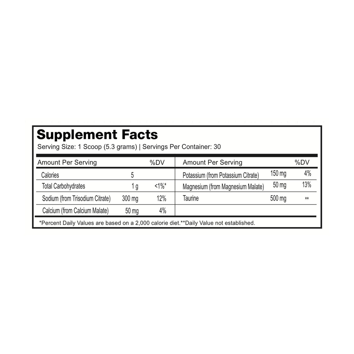 Hydrate Supplement Facts panel