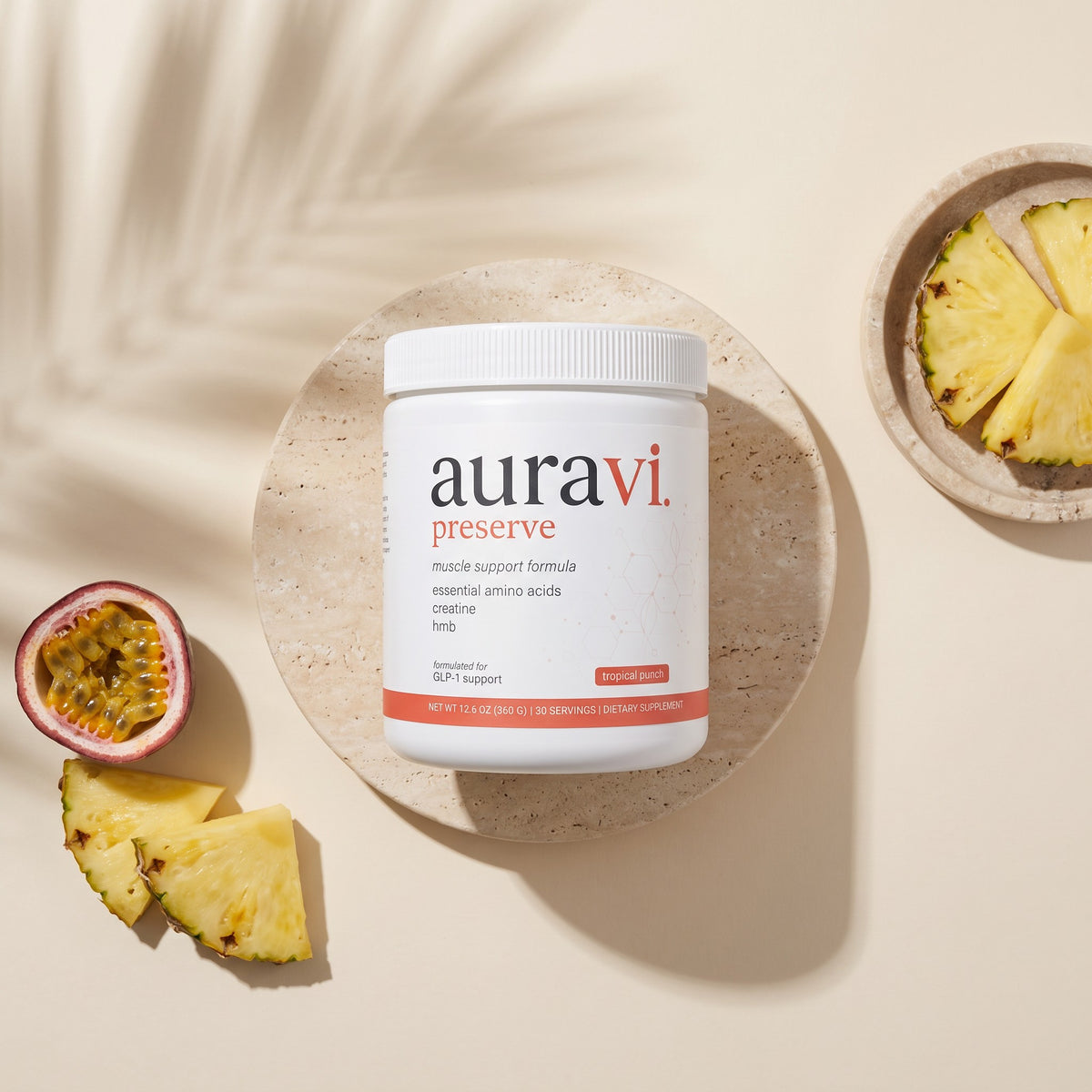 Preserve flat-lay with fresh ingredients on travertine